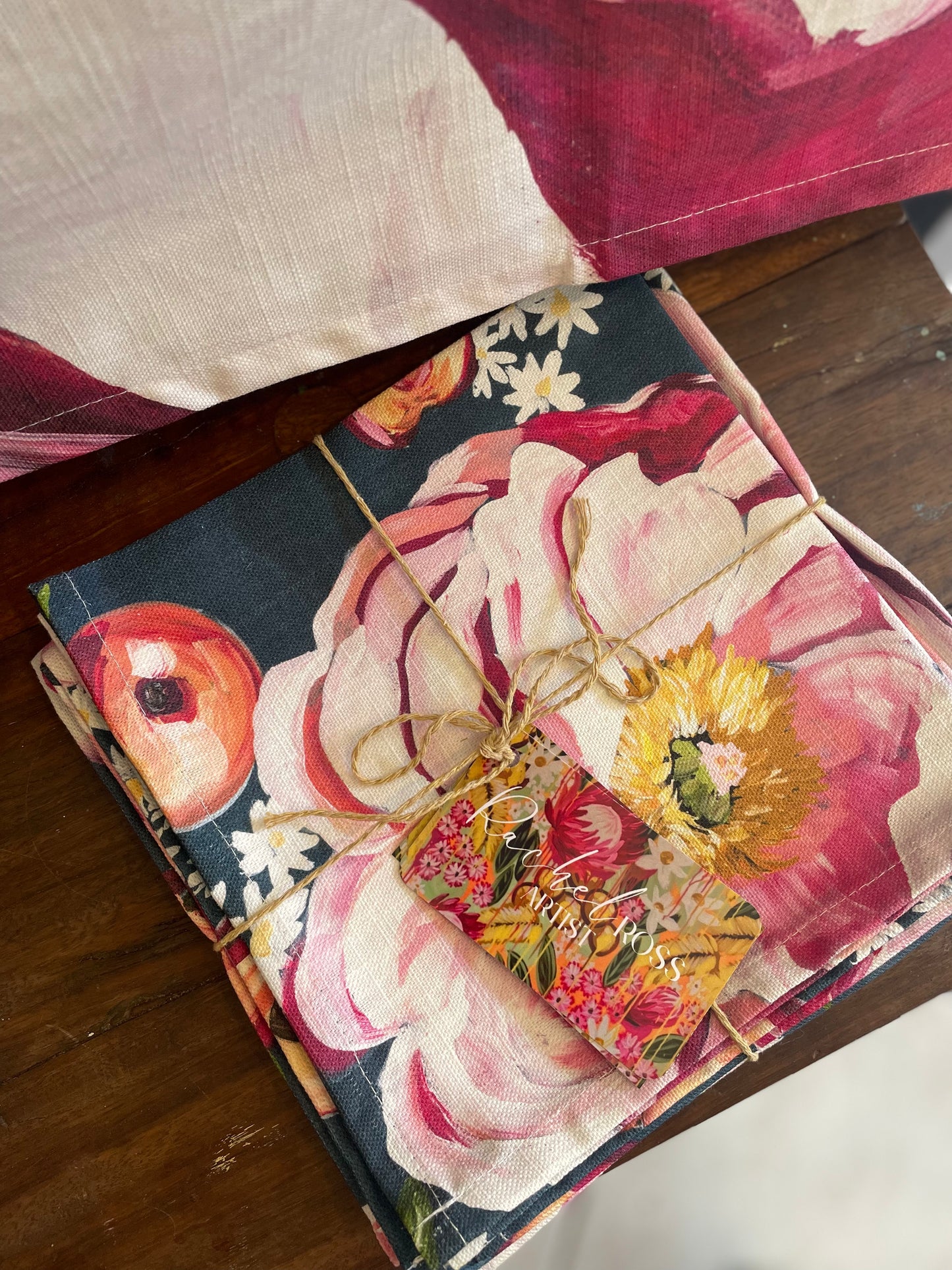 Linen Napkin Set “Peonies and Peaches”