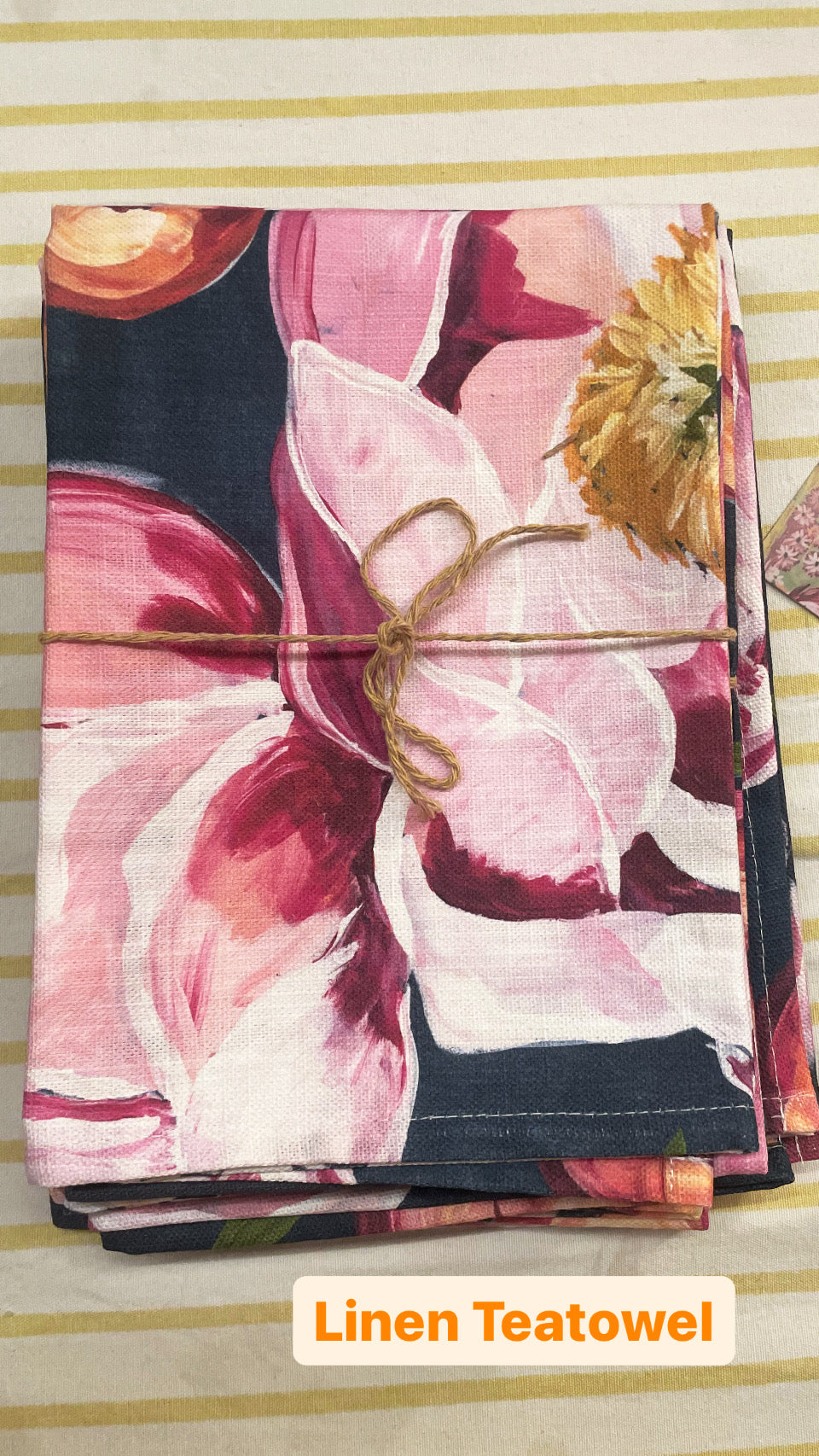 Linen Teatowel “Peaches and Peonies”