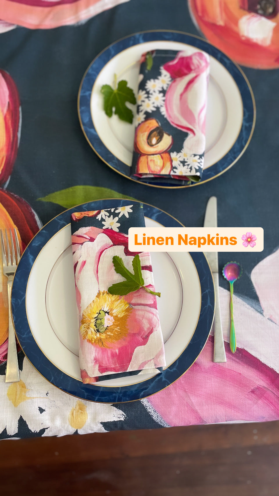 Linen Tablecloth “Peonies and Peaches”