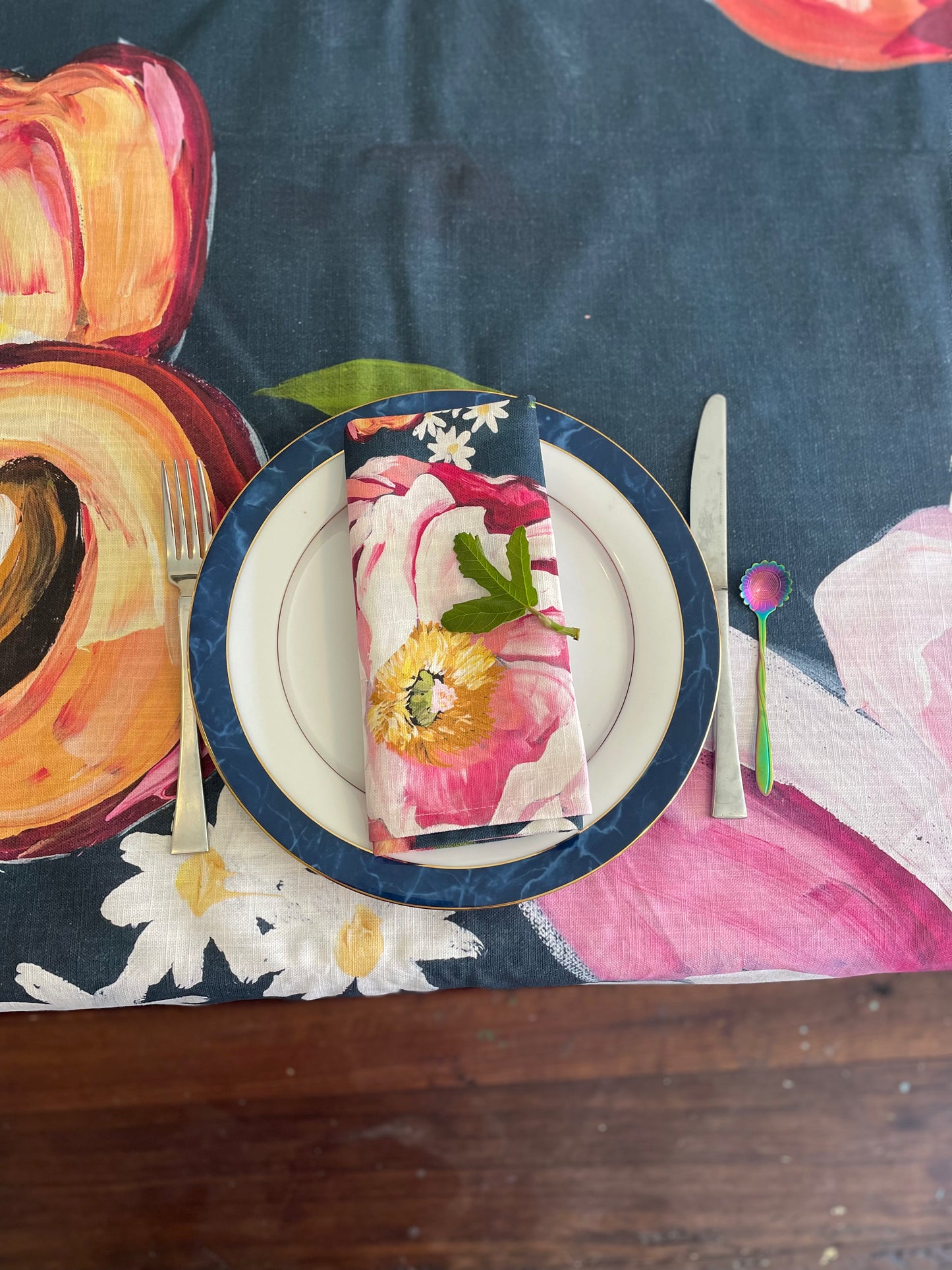 Linen Napkin Set “Peonies and Peaches”