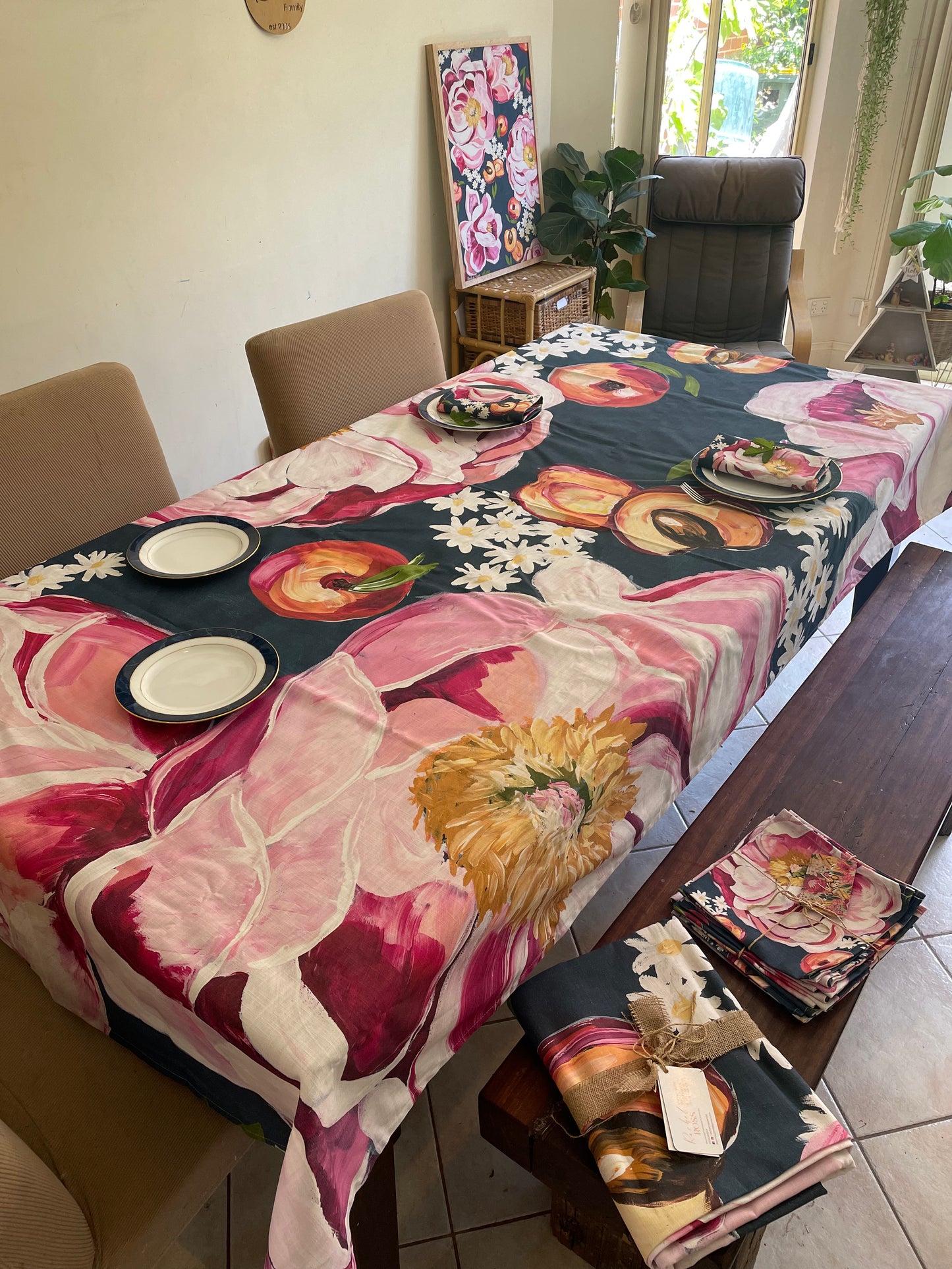 Linen Tablecloth “Peonies and Peaches”