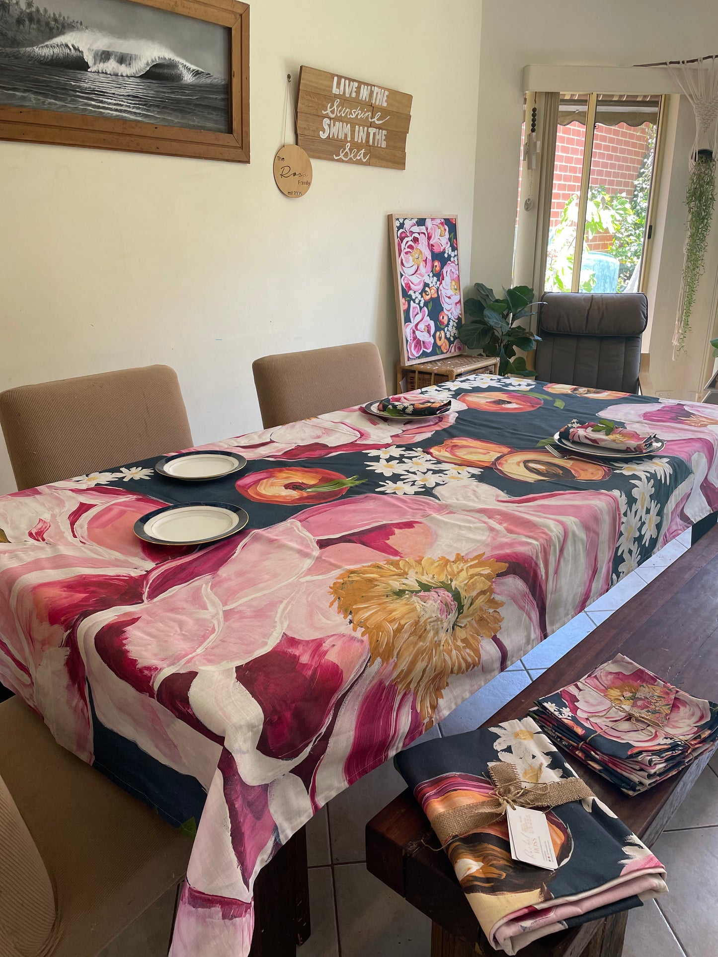 Linen Napkin Set “Peonies and Peaches”