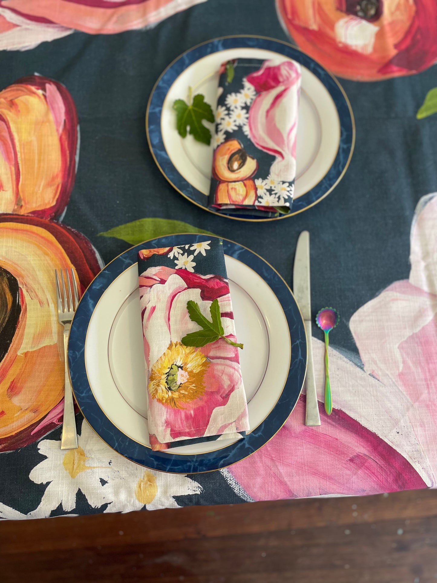 Linen Tablecloth “Peonies and Peaches”