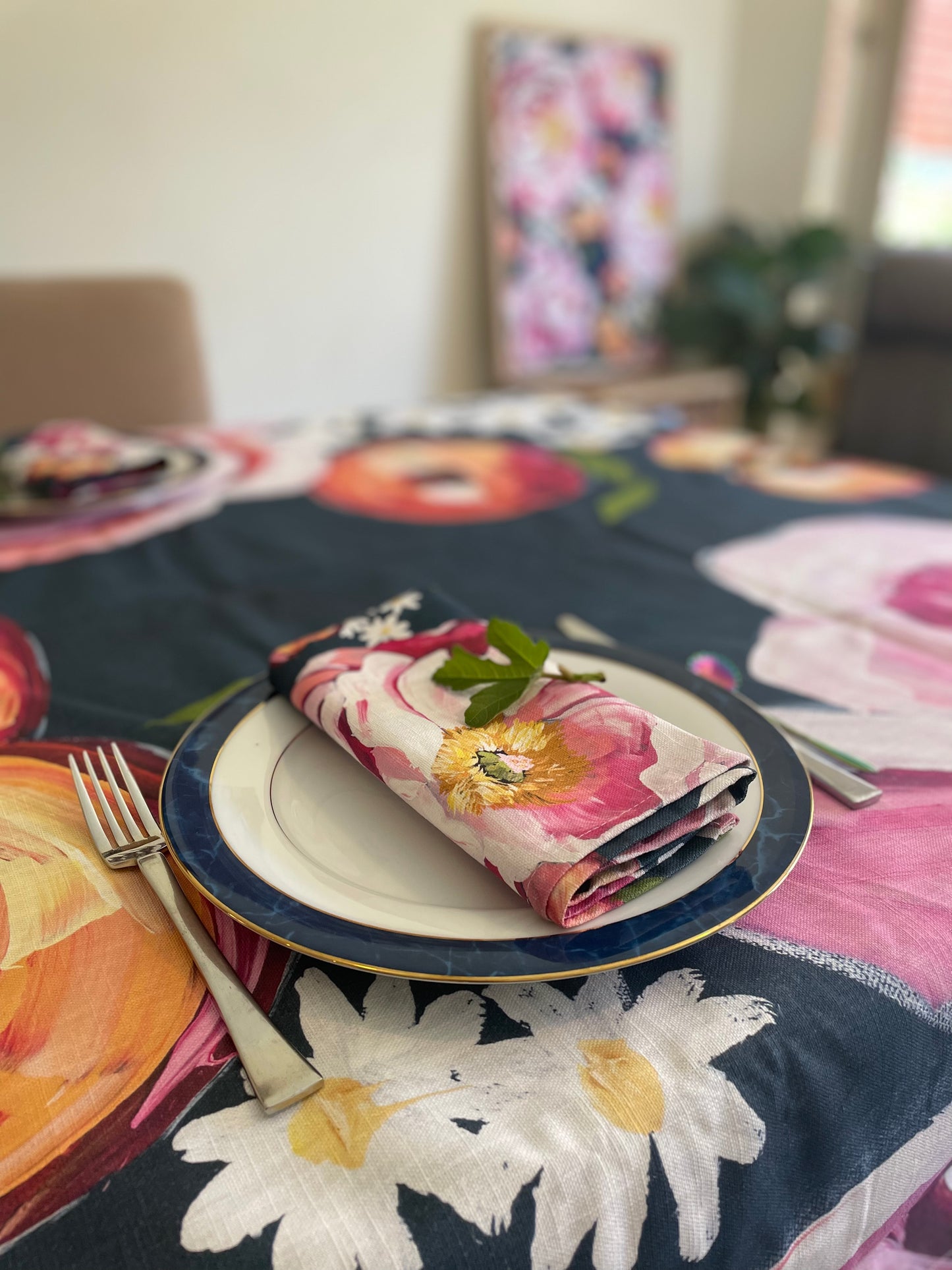Linen Napkin Set “Peonies and Peaches”